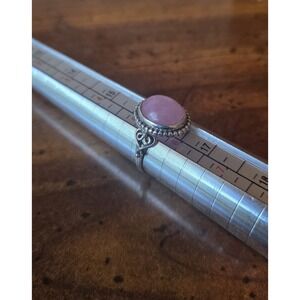 Sterling Silver Pink Rose Quartz Victorian Style Ring Size 5.5